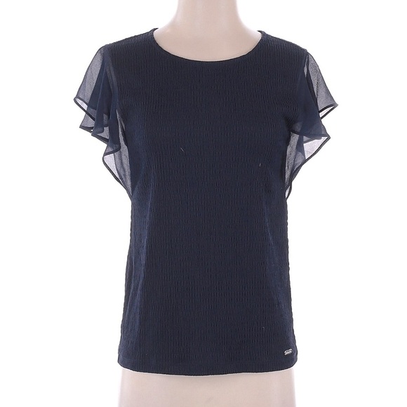 Calvin Klein Navy Blue top size XL with round neck and flutter sleeves - Picture 2 of 7